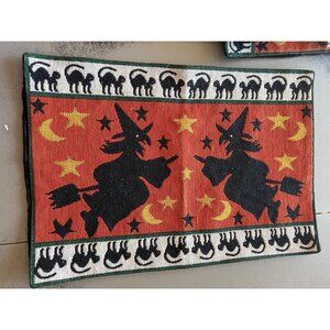 Halloween Witch Cat Tapestry Placemat12.5”x18” Black/Orange VTG kitschy Lot of 3
